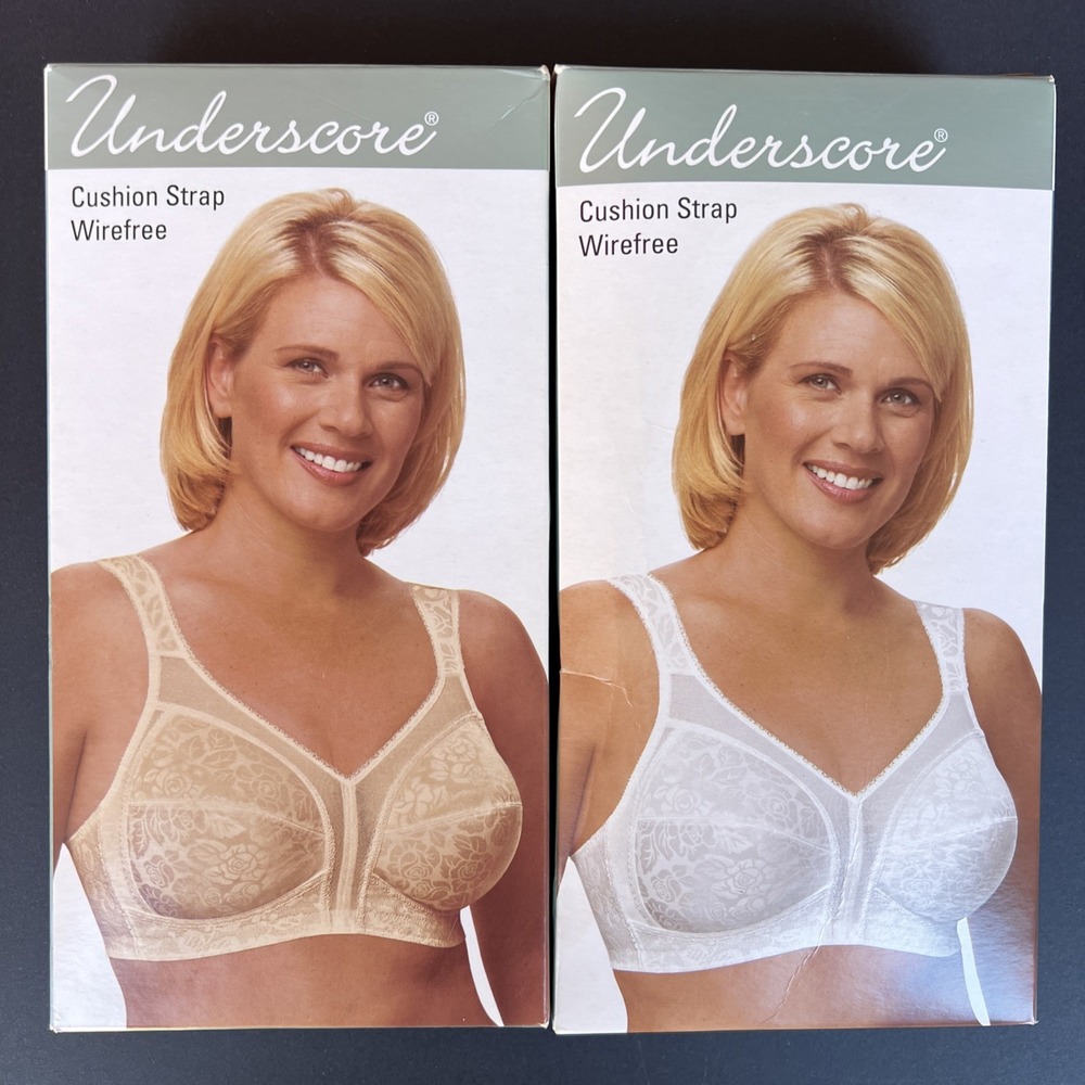 UNDERSCORE Cushion Strap Wirefree Bra x2 White &  Almond 42B JCPenney NEW